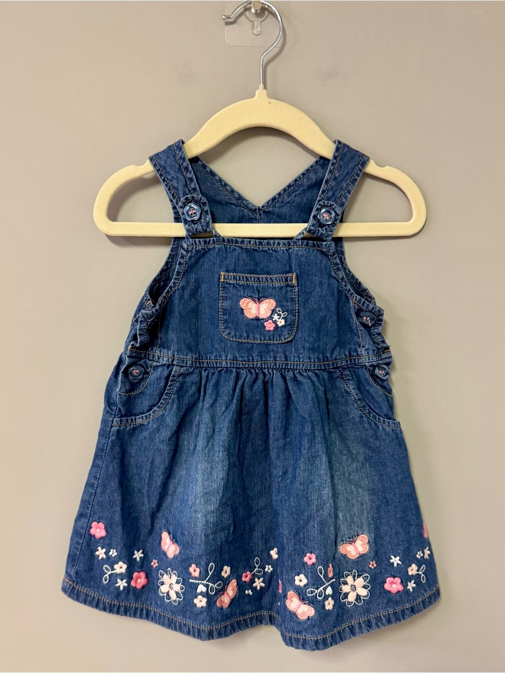 George Blue Denim Butterfly & Flower Overall Dress